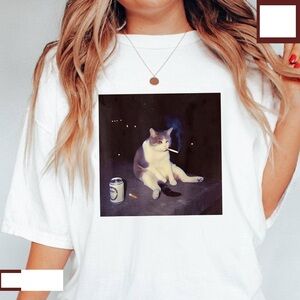 Cat Smoking Shirt, Funny Smoking Cat Meme White